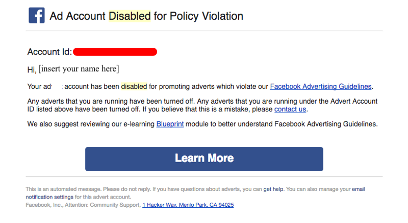 facebook disabled ad account