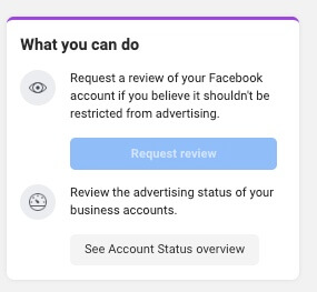 Request Review facebook ad account restrictions