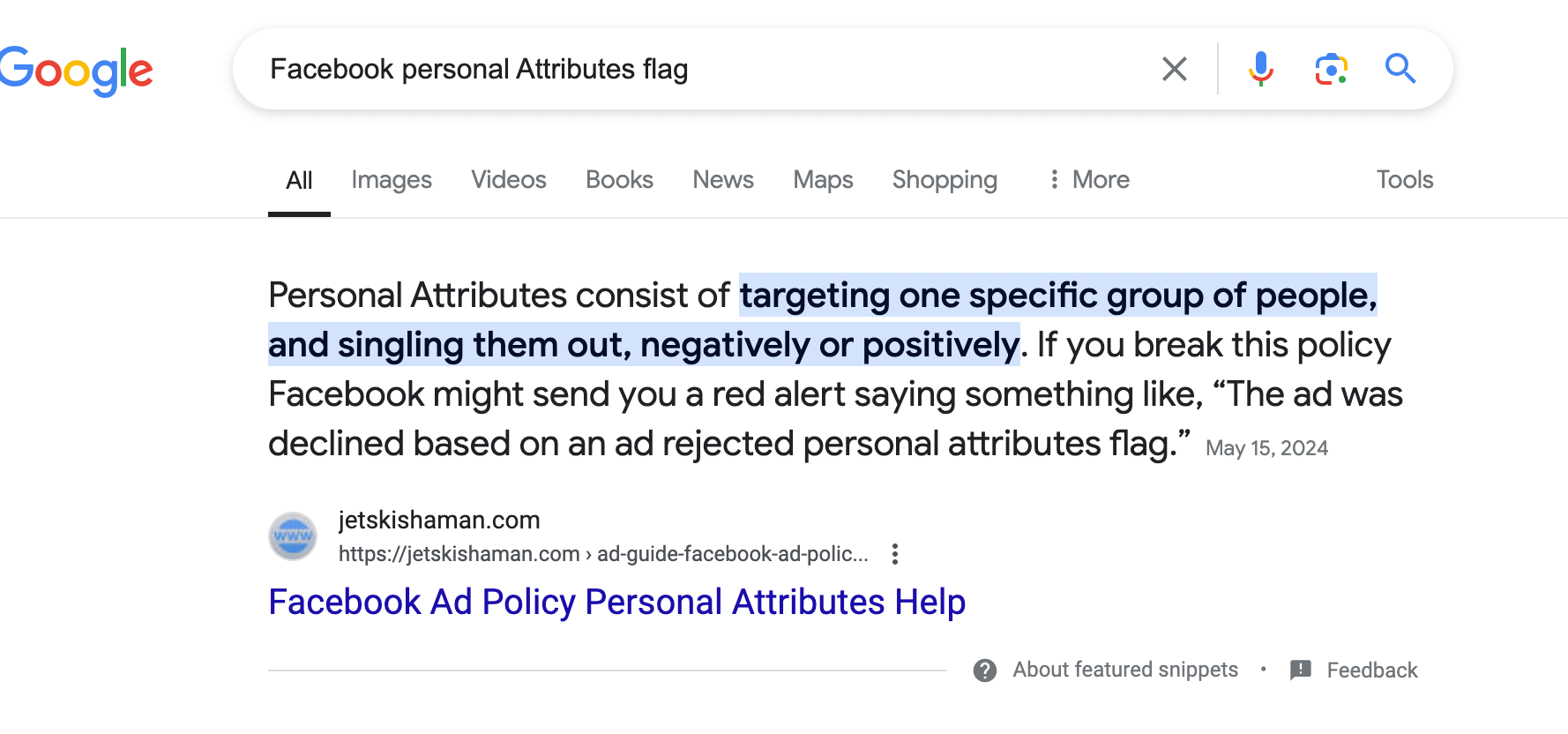 Facebook ad policy Personal Attributes